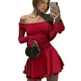 thumbnail image 1 of WILLBEST Vestidos Cortos Para Mujer Vestido Mini Fruncido Con Hombros Descubiertos Para Mujer Vestido Corto Ajustado Belleza De Manga Larga Con Volantes En Capas Y Fluido Para Otoño 294, 1 of 3