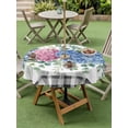 thumbnail image 4 of Outdoor Tablecloths with Umbrella Hole & Zipper, Blue Pink Hydrangea Round Tablecloths 60 Inch, Eucalyptus Leaves Summer Botanical Plaid Waterproof Table Cloth, Patio/Pool/Picnic Table Covers, 4 of 8
