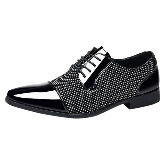 Men's Faux Patent Leather Tuxedo Dress Shoes Fashion Square Toe Classic Lace Up Formal Oxford Shoes