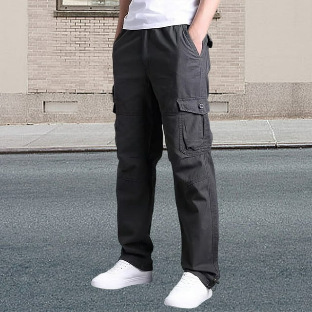 Men's Utility Trousers for Daily Casual Outdoor Wear with Ample Pockets and Mid Rise Fit for All Seasons