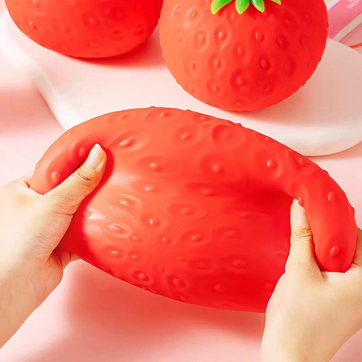 EVHRZN 7in Giant Strawberry Squishy, Jumbo Realistic Strawberry Stress Ball TPR, Large Squeeze Fruit Ball, Big Strawberries Squishies Fidget for Adults Party Favor Stress Relief
