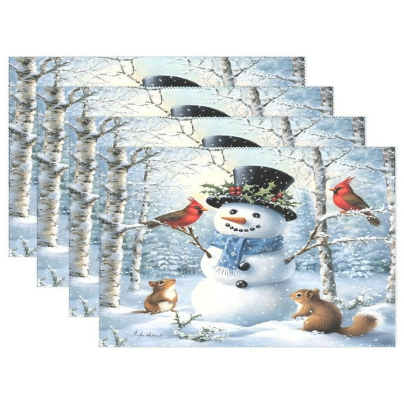 Ryvnso Placemats Set of 4 A Christmas Snowman with Cardinal Dining Mats Heat-Resistant Non-Slip Washable Table Mat