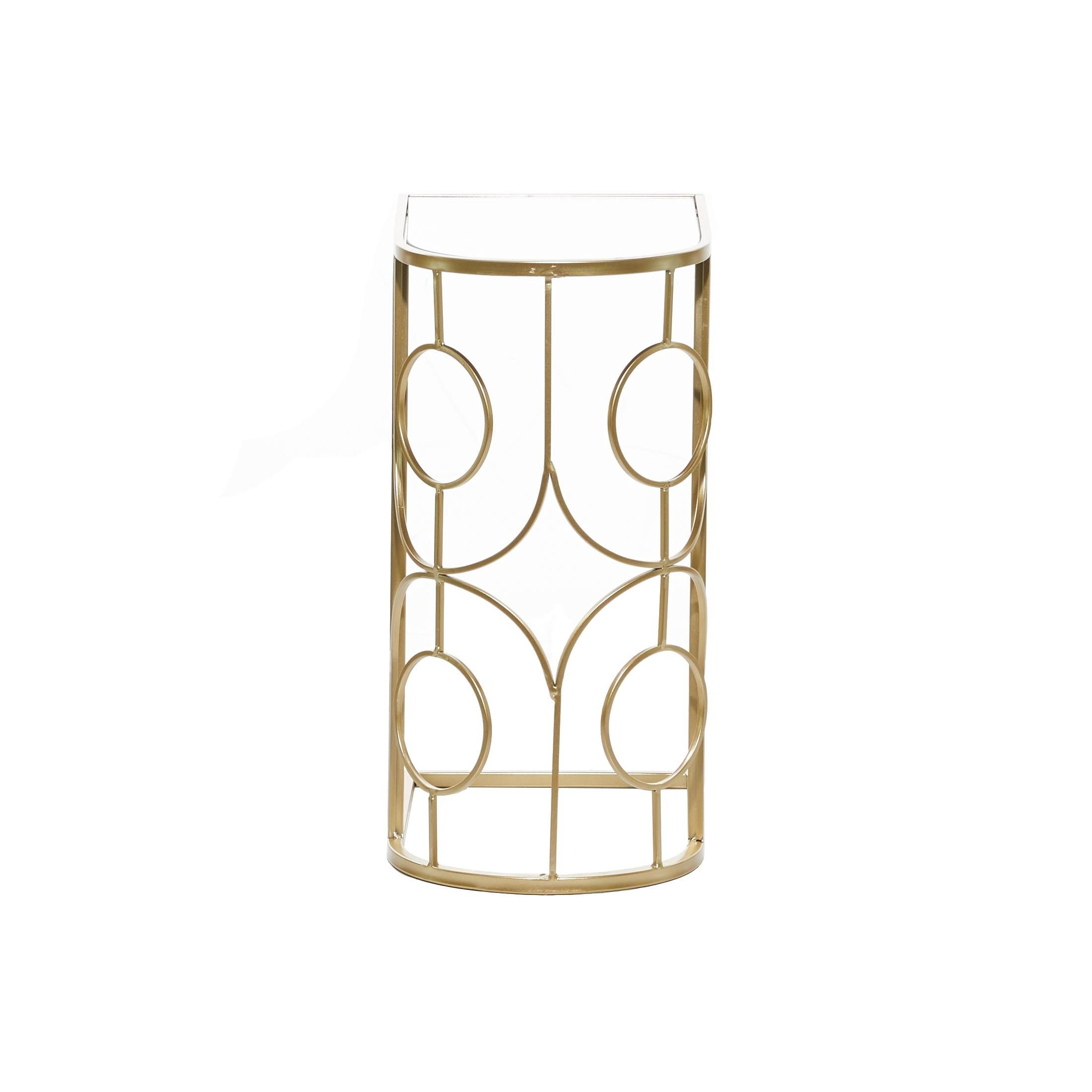 DecMode 12" x 24" Gold Metal Geometric Accent Table with Mirrored Glass Top, 1-Piece