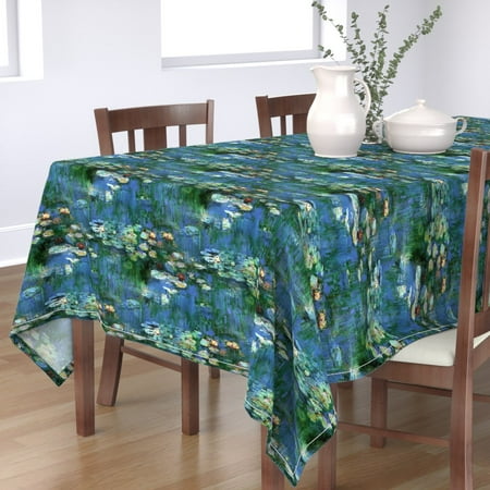 

Cotton Sateen Tablecloth 90 Square - Water Impressionist Flowers Floral Painting Print Custom Table Linens by Spoonflower