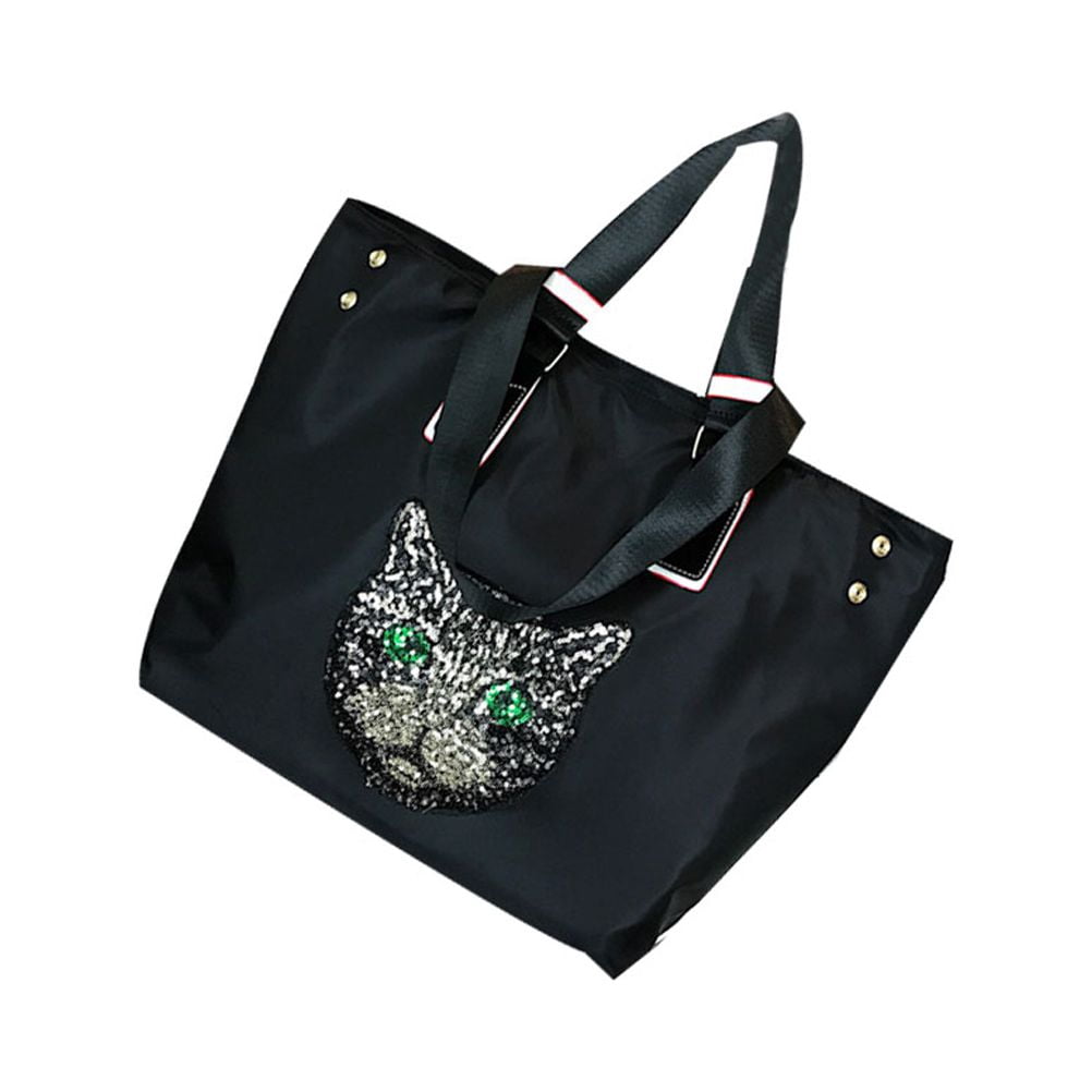 COSMOBETTY 1Pack Travel Pouch Black Rectangular Nylon Bag for Women Storage Tote Shoulder Bag Small 17.7 x 12.9 x 5.9in