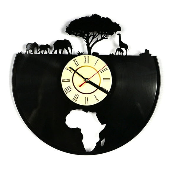 Zootealy Vinyl Record Wall Clock African Animal Retro Wall Clock Night Light Clock with Remote Control