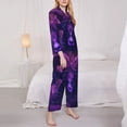 thumbnail image 3 of Yiaed Purple Starry Sky Antelope Print Pajamas Women's Long Sleeve Sleepwear Soft Button Down Loungewear Pjs Lounge Set Nightwear Womens Pajama Pants-Large, 3 of 7