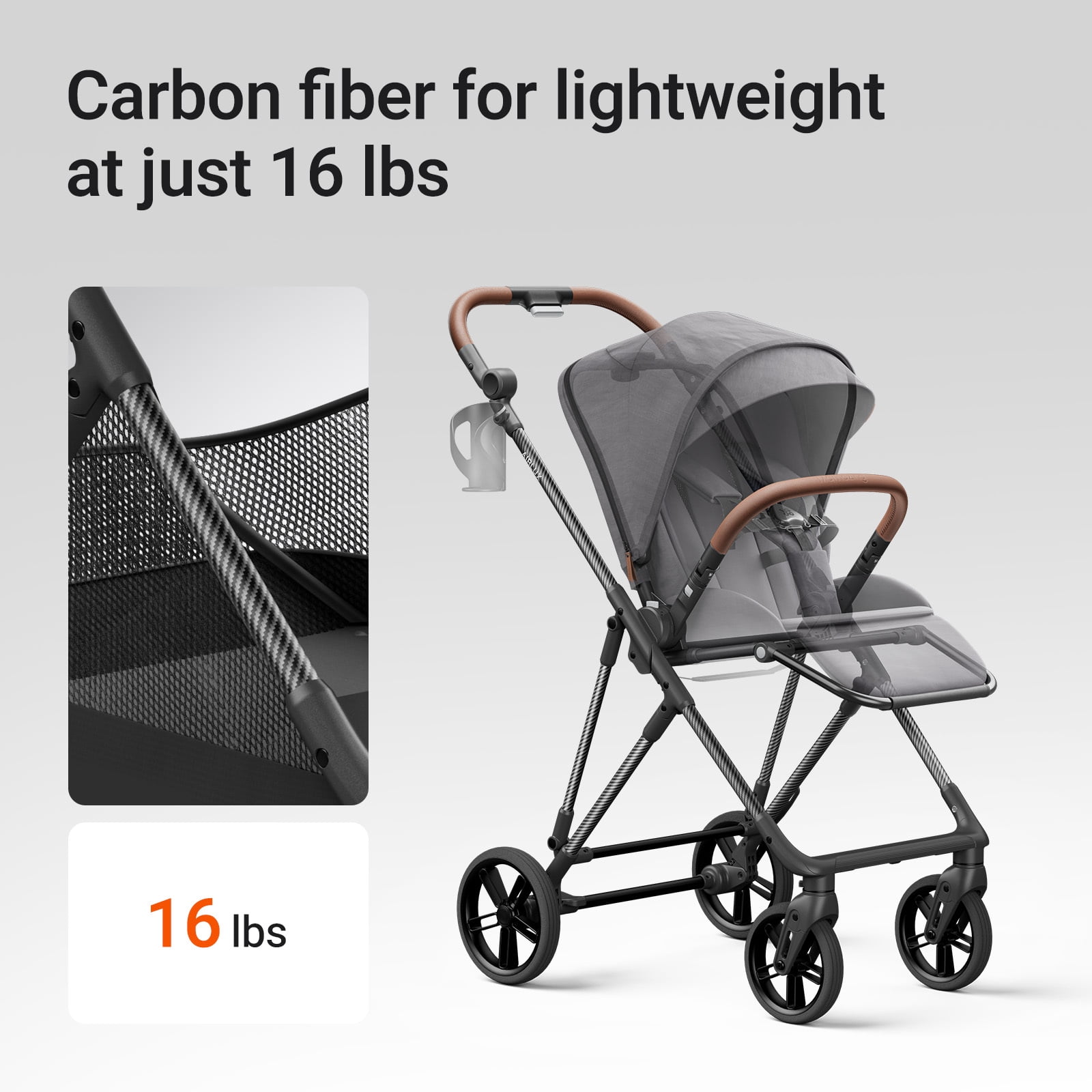 Mamazing Baby Stroller Air Lux Carbon Fiber 15.9 lbs Lightweight Compact Fold Reversible Seat with UPF 50+ Canopy for Infant Toddler