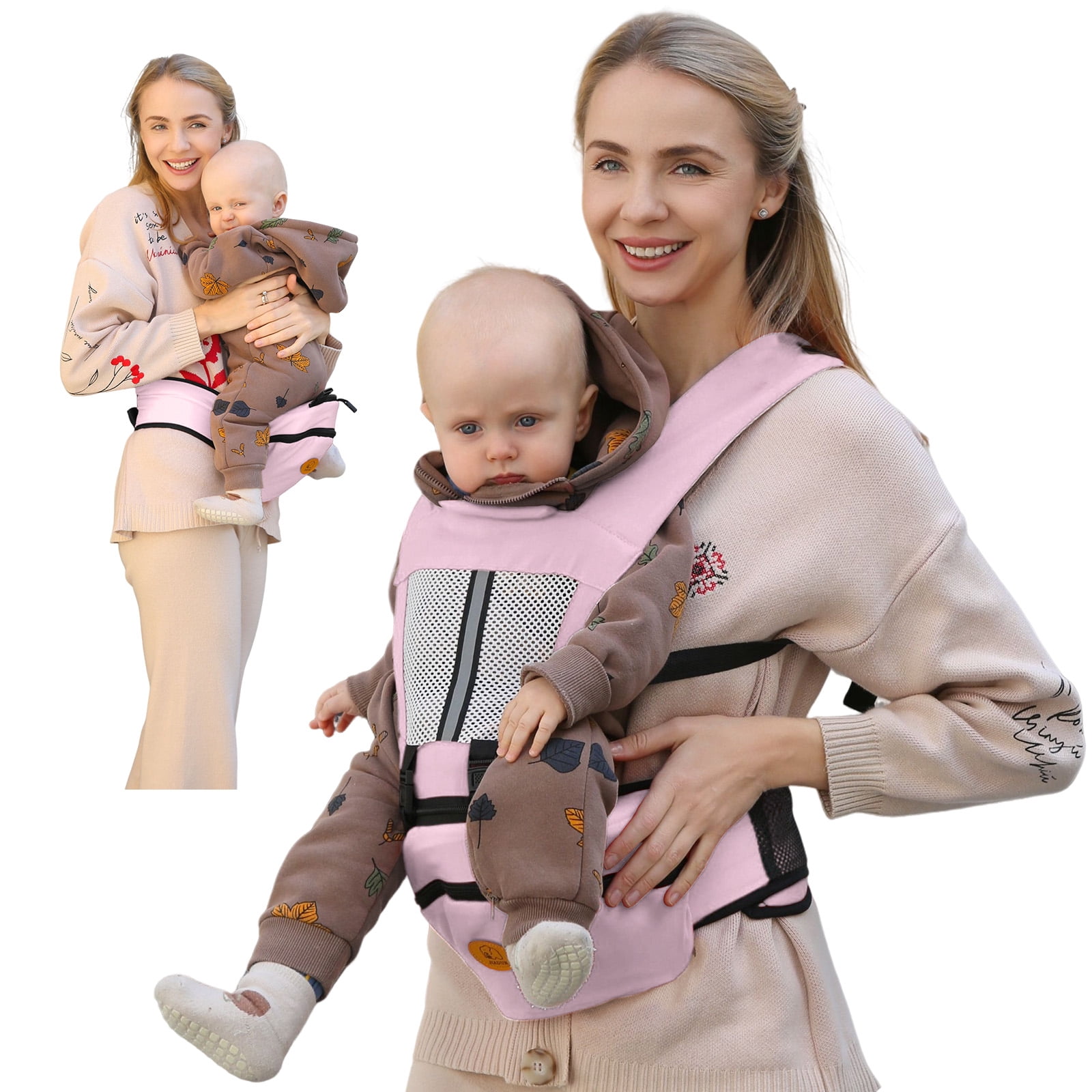 Lvelia Baby Carrier, 6-in-1 Ergonomic Baby Carrier Newborn to Toddler with Hip Seat,Front & Back Baby Holder Carrier,Perfect for Shopping Travelling,up to 44lbs,Pink