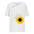 thumbnail image 4 of Womens Tops Clearance Under $10 Women Print Short Sleeve Loose Button Round-Neck Shirt Solid Blouse Tops White Xl, 4 of 6