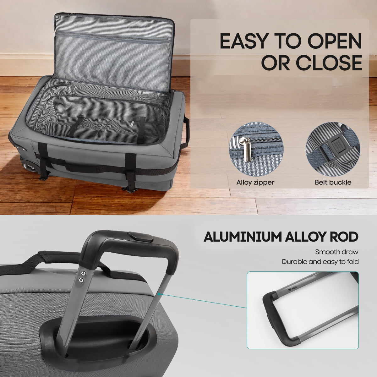 20" Carry On Luggage Airline Approved,Softside Suitcase with Wheels Heavy-Duty Waterproof Wheeled Luggage Bag, Grey - TA069
