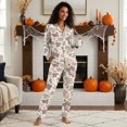 thumbnail image 3 of Yuyamidu Comfortable Pajamas Set for Fall Spring Winter Casual Tredny T-Shirt Sleepwear Pink Bow Camo V Neck Shirt 2PCS Thermal Button PJ Women Athletic Clothing Size XS, 3 of 9