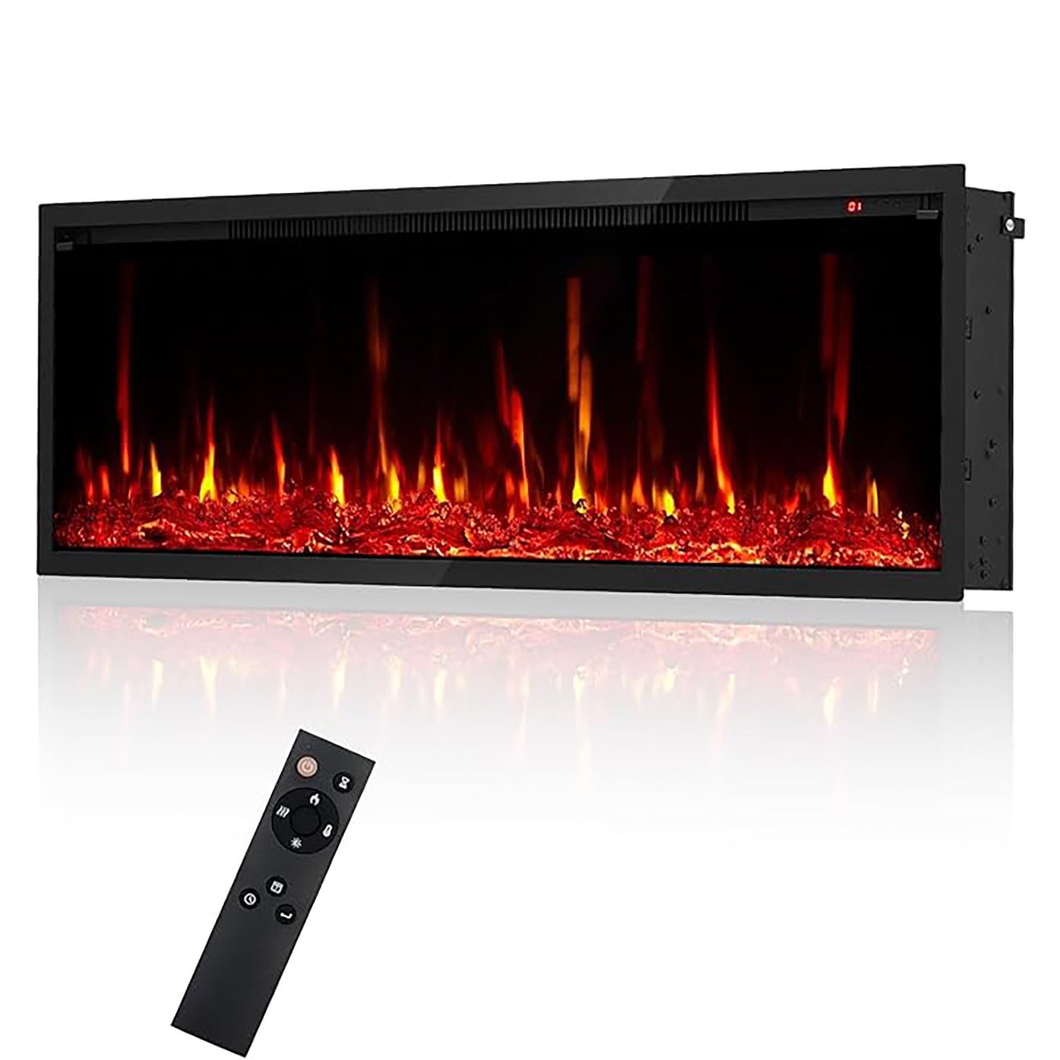 Festisoul 42 Electric Fireplace 750/1500W Fireplace Heater with Remote Control Recessed and Wall Mounted Adjustable Flame Color & Brightness Timer Black