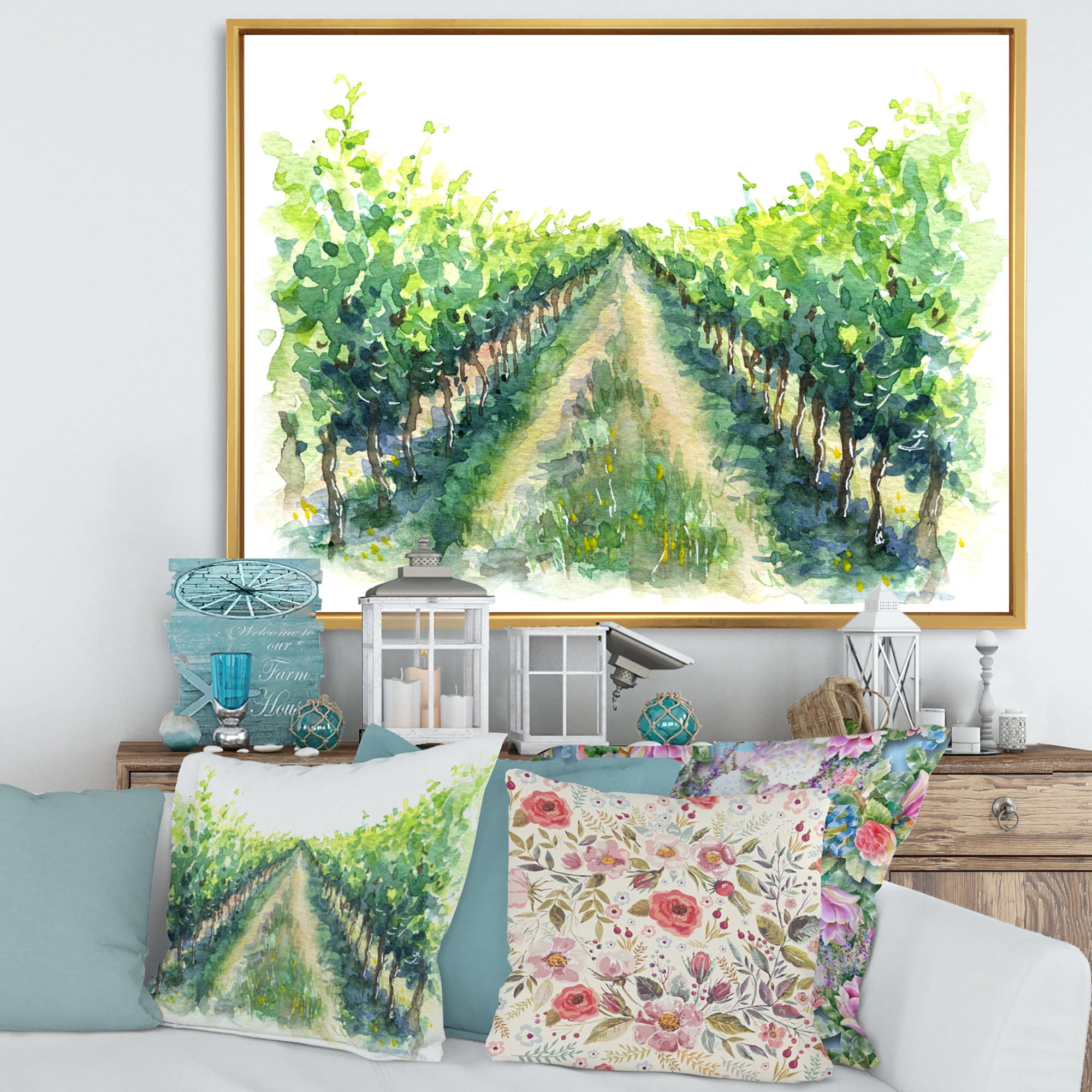 Designart 'Rural Scene Vineyard Path' Traditional Framed Canvas Wall Art Print