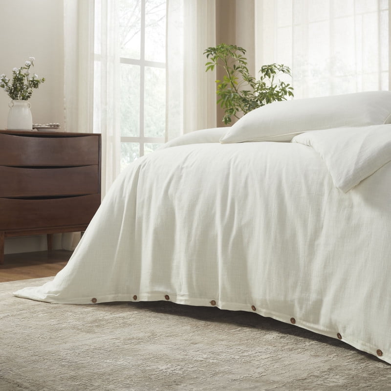 Superior Chloe 100% Cotton Percale Linen Texture Duvet Cover Set, King California King, Ivory