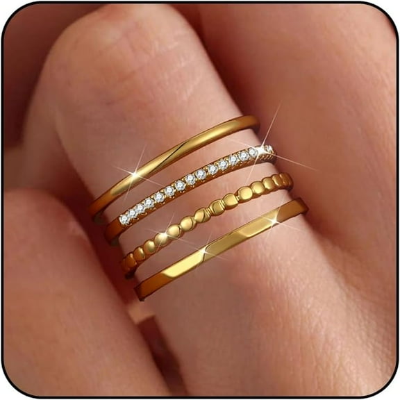 Gold Silver Stackable Rings for Women Non Tarnish 1.3mm Thin Silver Rings Set 14K Gold Plated Dainty Trendy Cubic Zirconia Band Stacking Thumb Ring Jewelry Gifts Size 5-10
