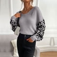 thumbnail image 2 of Suéter de punto casual Gibobby con estampado de leopardo y manga larga para mujer gris M, 2 of 3