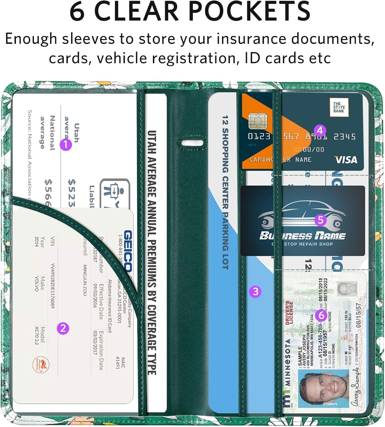 CoBak Car Registration and Insurance Holder - Vehicle Glove Box Car Organizer, Auto Truck Comparment Accessories Case with Magnetic Closure for Essential Document, Driver License, Cards
