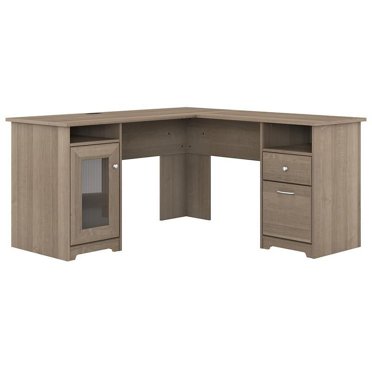 L-Shaped Corner Computer Desk With CPU Storage & File Drawer – Salt Oak Finish, Keyboard Tray, Home Office Desk