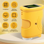 Rechargeable 1000X Handheld Kids Microscope 2 Inch IPS Screen - Ideal Present for 4 to 7 Years Old Children (Yellow)