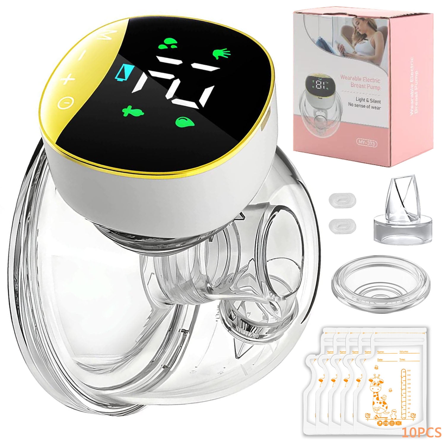 Wearable Electric Breast Pump, 4 Modes12 Levels Adjustable with Breastmilk Storage Bag Hands-Free Breast Pump, LED Touch Display Portable Breast Pump