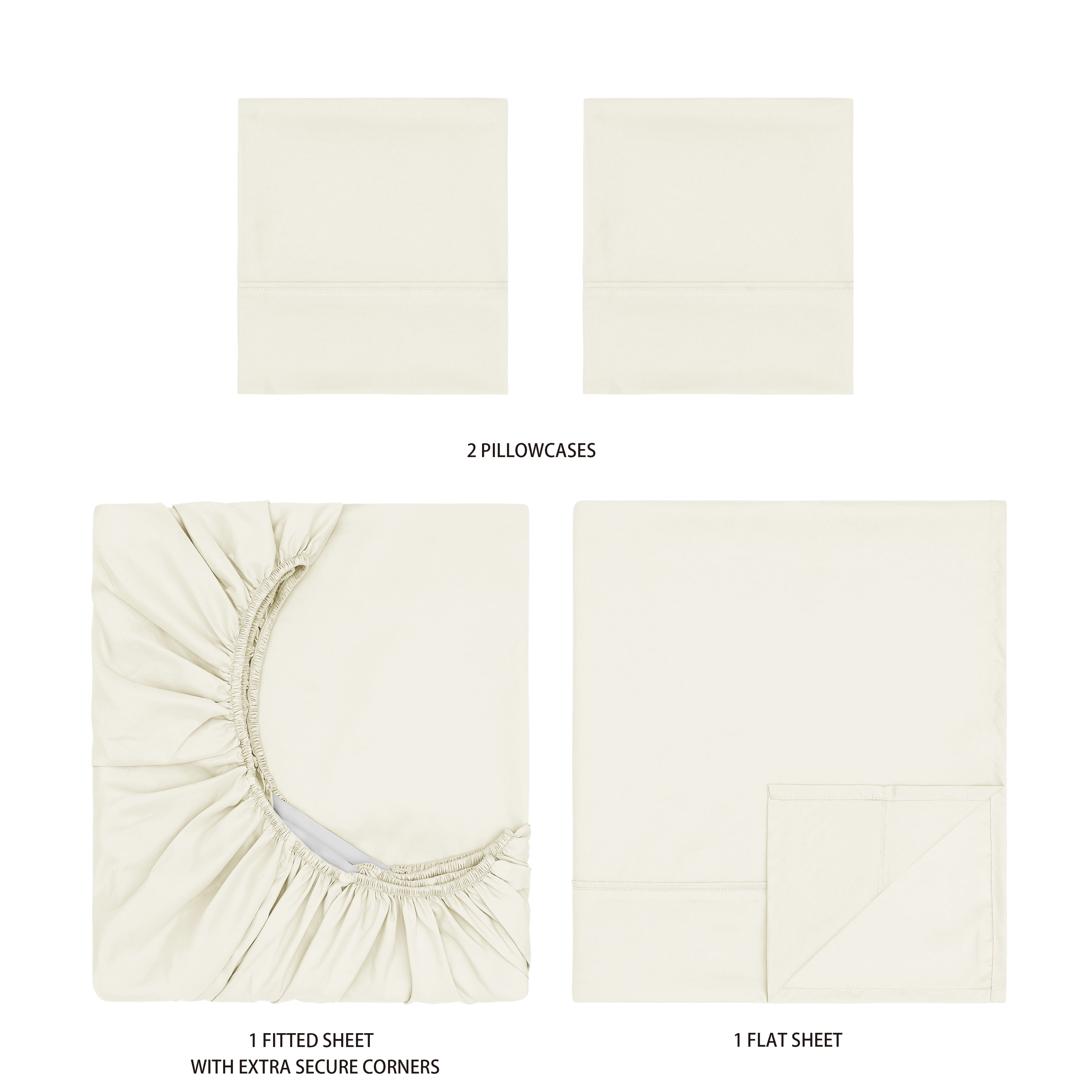 Mainstays Super Soft Brushed Microfiber Bed Sheet Set, Soft Ivory, King, 4 Piece