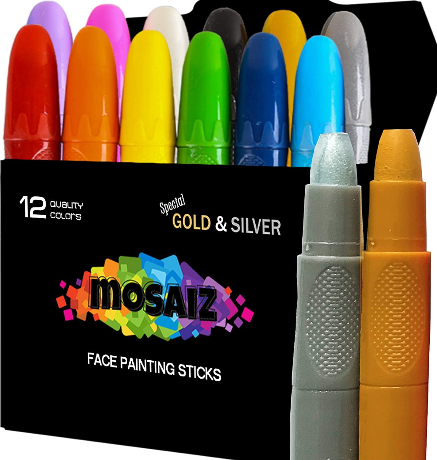 Mosaiz Face Painting Kits for Kids, 12 Colors Water Based Face Paint Kit,  Twistable and Washable Paint Sticks for Festival, Birthday, Purim, Halloween,  Cosplay Makeup and Body Paints for Adults - Walmart.com