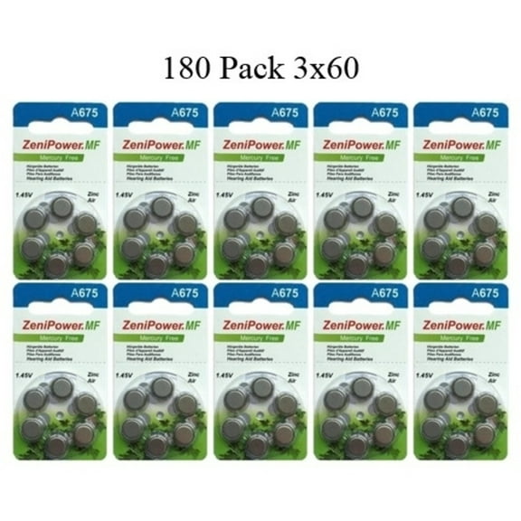 ZeniPower Size 675 PR44 Mercury Free Hearing Aid Batteries Pack of 180