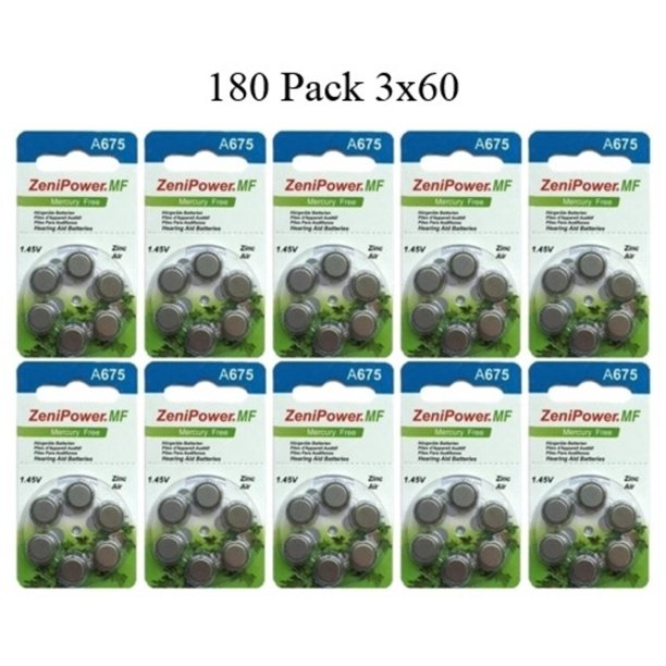 ZeniPower Size 675 PR44 Mercury Free Hearing Aid Batteries Pack of 180