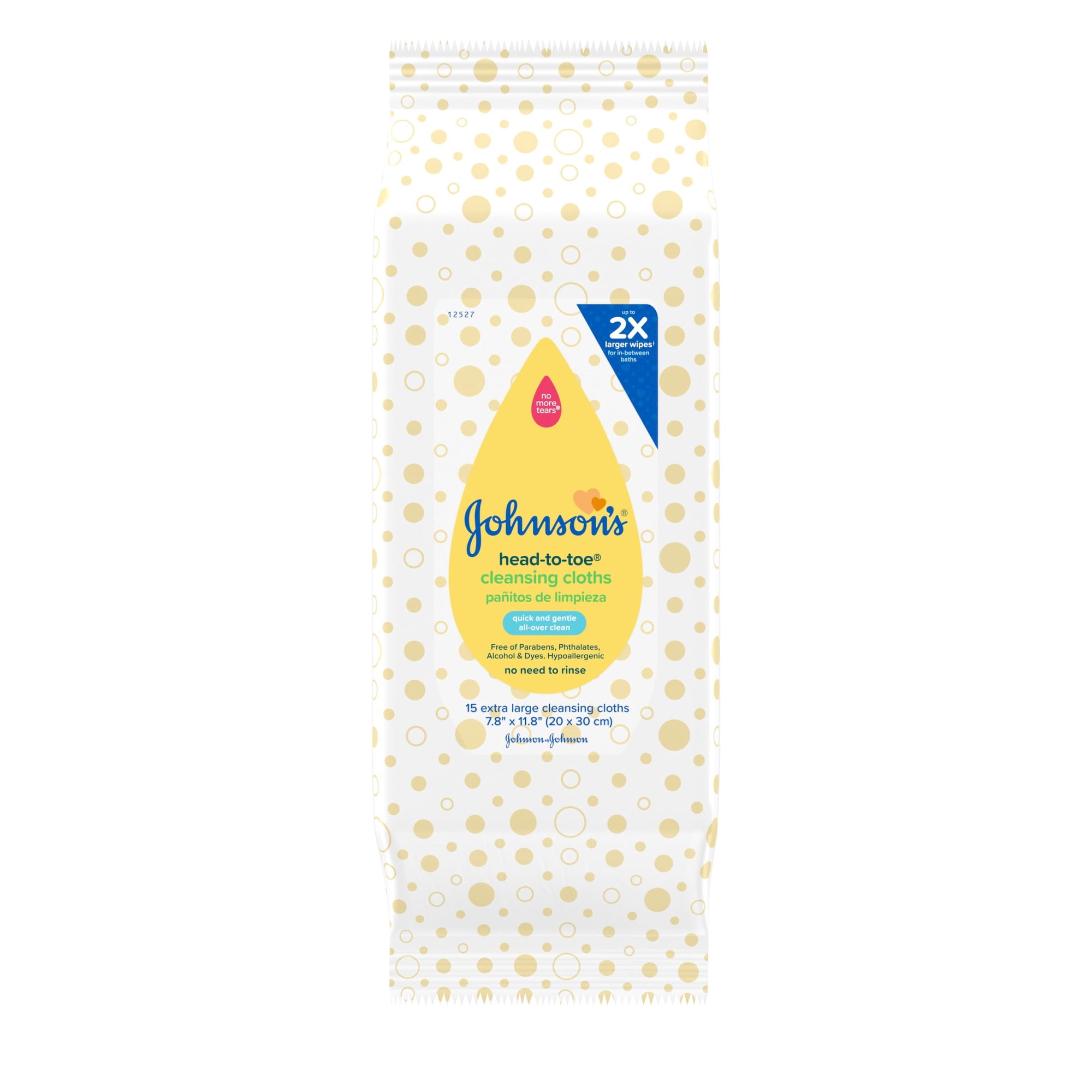 Johnson's Head-to-Toe Baby Cleansing Cloths, Baby Wipes, 15 Ct