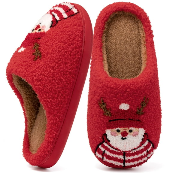 Ecetana Christmas House Slippers for Women Men Holiday Indoor Bedroom Warm Cozy Fluffy Slippers