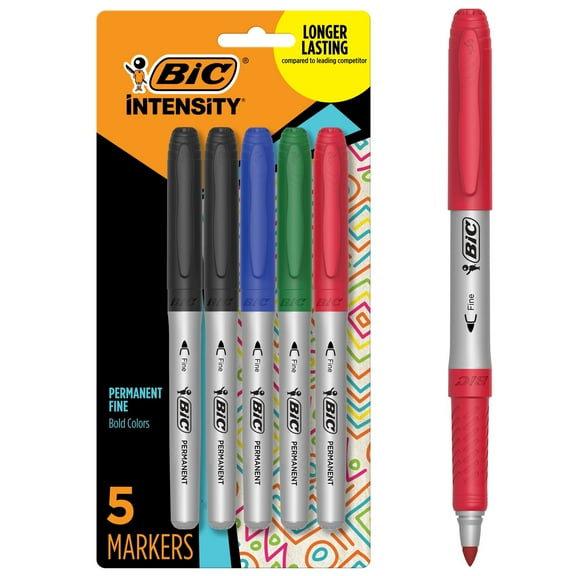 BIC Intensity Permanent Markers Fine Point, Assorted Colors, 5-Count