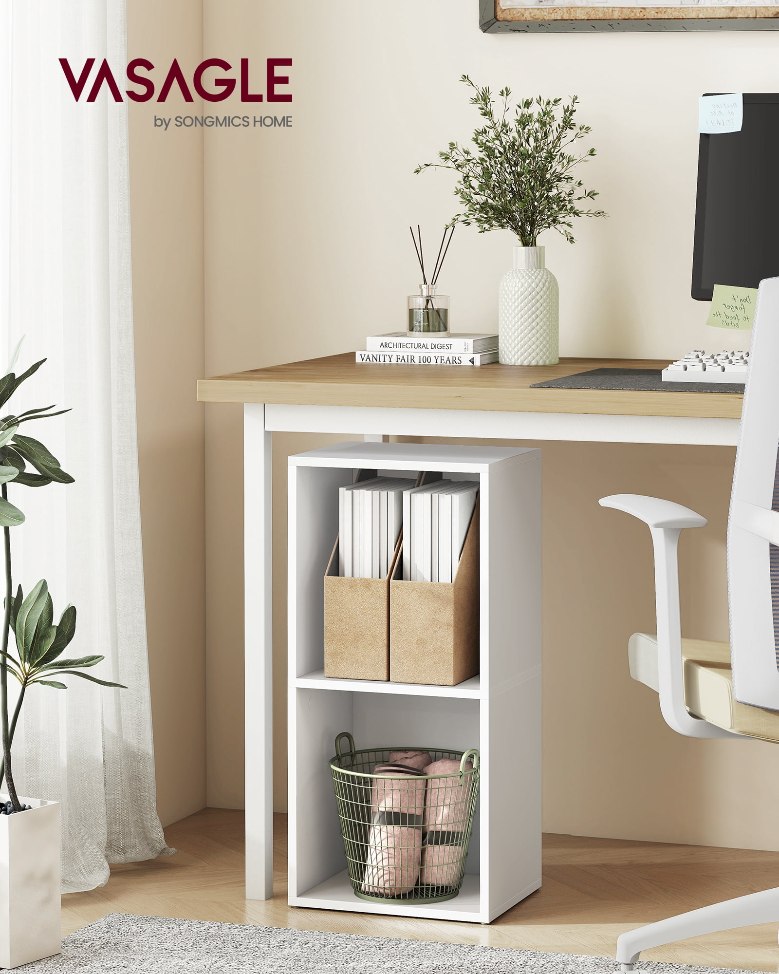 2-Tier Cube Bookcase, Open Shelf Organizer for Living Room, Office, Space-Saving Corner Design, Easy Assembly, White