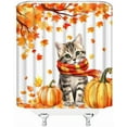 thumbnail image 5 of JOOCAR Fall Thanksgiving Cat Punpkin Maple Leaves Polyester Shower Curtain for Bathroom 72x72 inch, 5 of 5