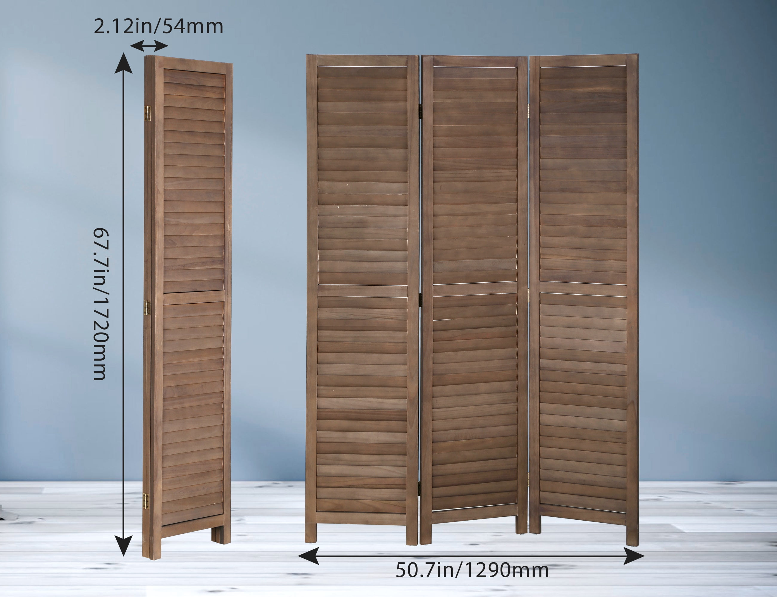 YRLLENSDAN 3 Panel Wood Room Divider 5.6 Ft Tall Privacy Wall Divider Outdoor Room Divider 66.9" x 16.9" Each Panel Folding Wood Screen for Home Office Bedroom Restaurant (Brown)