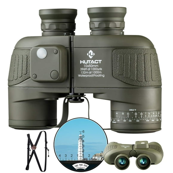 HUTACT 10x50 Marine Binoculars for Adults: Professional Binoculars with Rangefinder and Compass, Waterproof Fogproof BAK4 FMC Lens - Gifts for Hunting