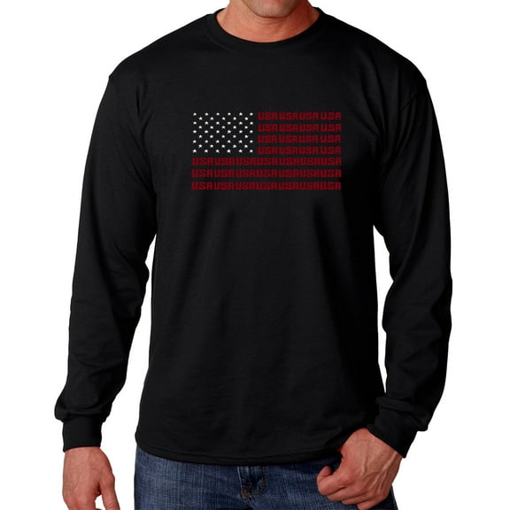 Men's Word Art Long Sleeve T-shirt - USA Flag