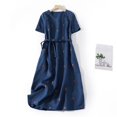 thumbnail image 2 of CHOK Robes Printemps Été pour Femmes 2024 Manches Longues Coton Lin Robe Longue Décontractée Confortable Taille Nouée Robe Fluide, 2 of 7