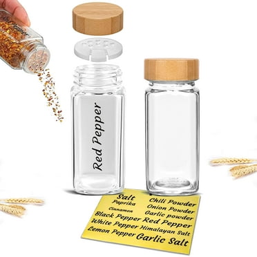 Glass Spice Jars with Bamboo Airtight Lids - (2 Pack) - 4 oz Square Spice Bottles with Shaker Lids