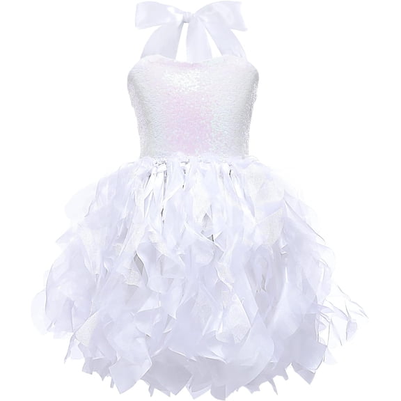 Drtj Tutu Dress for Girls Birthday Dress Princess Sparkly Sequin Tulle Toddler Fairy for Fancy Party Outfit,sized 4T,color White