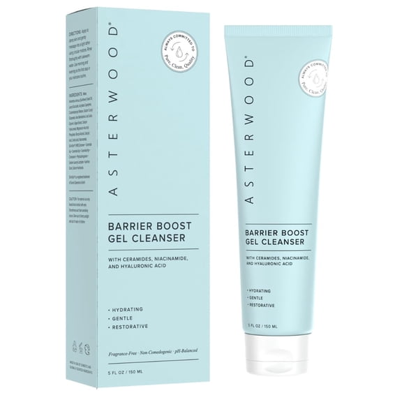 Asterwood Gel Cleanser for Skin Barrier Repair - Hyaluronic Acid Face Wash with Ceramides & Niacinamide - Gentle Facial Cleanser to Remove Makeup & Excess Oil - Hydrating, Fragrance-Free - 5.29 Fl Oz