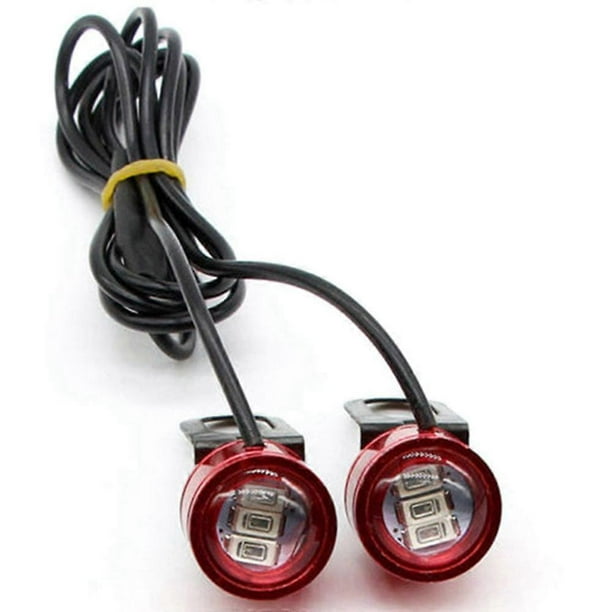 2 x DC 12V Red DRL Motorcycle Rearview Mirror Eagle Eye 3 LED Flash Strobe Light Waterproof Aluminum Safety Signal Lights