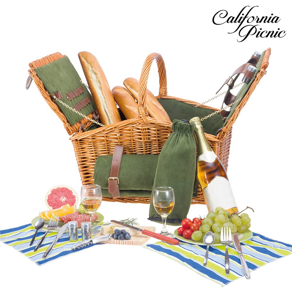 CALIFORNIA PICNIC Newest Deluxe Picnic Basket Set 2 Person Picnic
