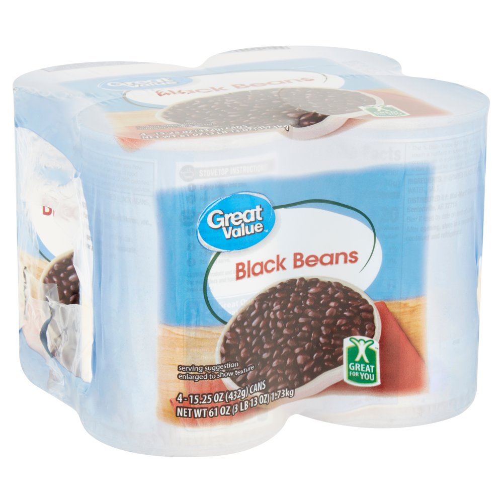 Great Value Black Beans, 15.25 oz, 4 count