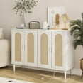 thumbnail image 4 of TROPOW Sideboard Buffet Cabinet, 4 Rattan Doors Accent Storage Cabinet, Console Table Coffee Bar with Power Outlet, Adjustable Shelves for Dining Room, Kitchen, Hallway, Living Room - White, 4 of 8