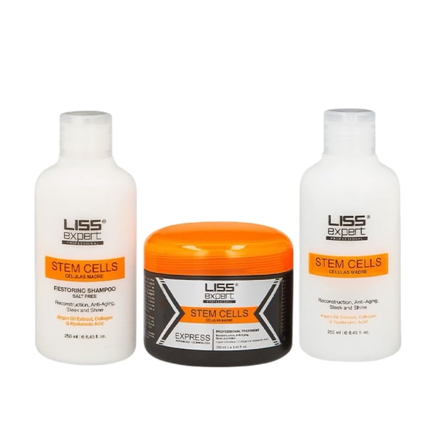 Kit básico de tratamiento suavizante de células madre Liss Expert de 8,45 oz, con champú y acondicionador sin sal para una aplicación hasta los hombros