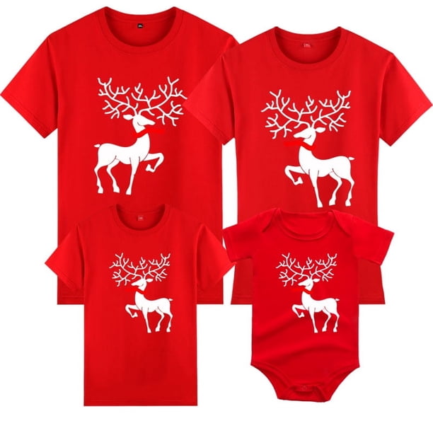 Conjuntos de ropa a juego para la familia, madre, padre, hija, hijo, niños, ropa de manga corta con ciervos navideños, camiseta