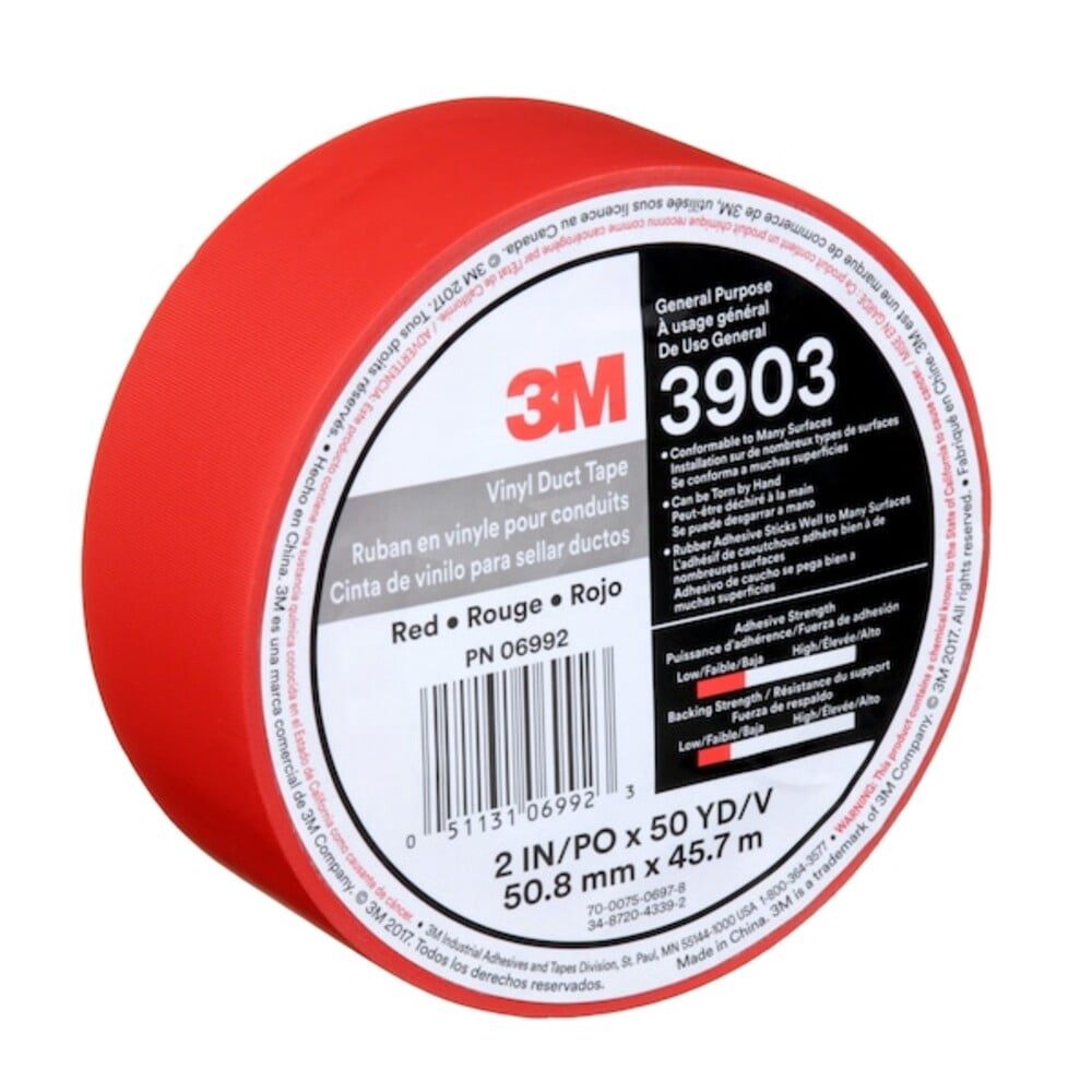 3M Vinyl Duct Tape 3903 Red, 2 in x 50 yd 6.5 mil, 24 per case Individually Wrapped