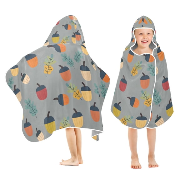 Yayeee Kids Hooded Towel with Hand Pockets Beach Soft Absorbent Bath Wrap 50 x 23.5 inch, Cute Acorns Pattern