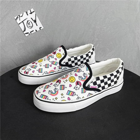 

Slip On Flat Canvas Shoes Women Checkered Vulcanize Shoes 2023 Black White Plaid Female Casual Loafers Ladies Lazy Shoes
